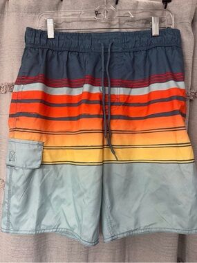 US Apparel Multi-Color Striped Swim Trunks w/Pockets-SIZE M